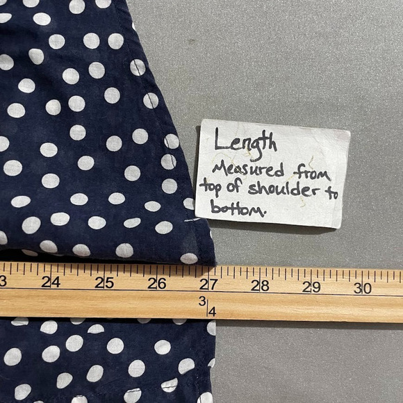 Coldwater Creek Button Up Shirt Womens Size Large No Iron Navy Polka Dot Preppy - Picture 12 of 12